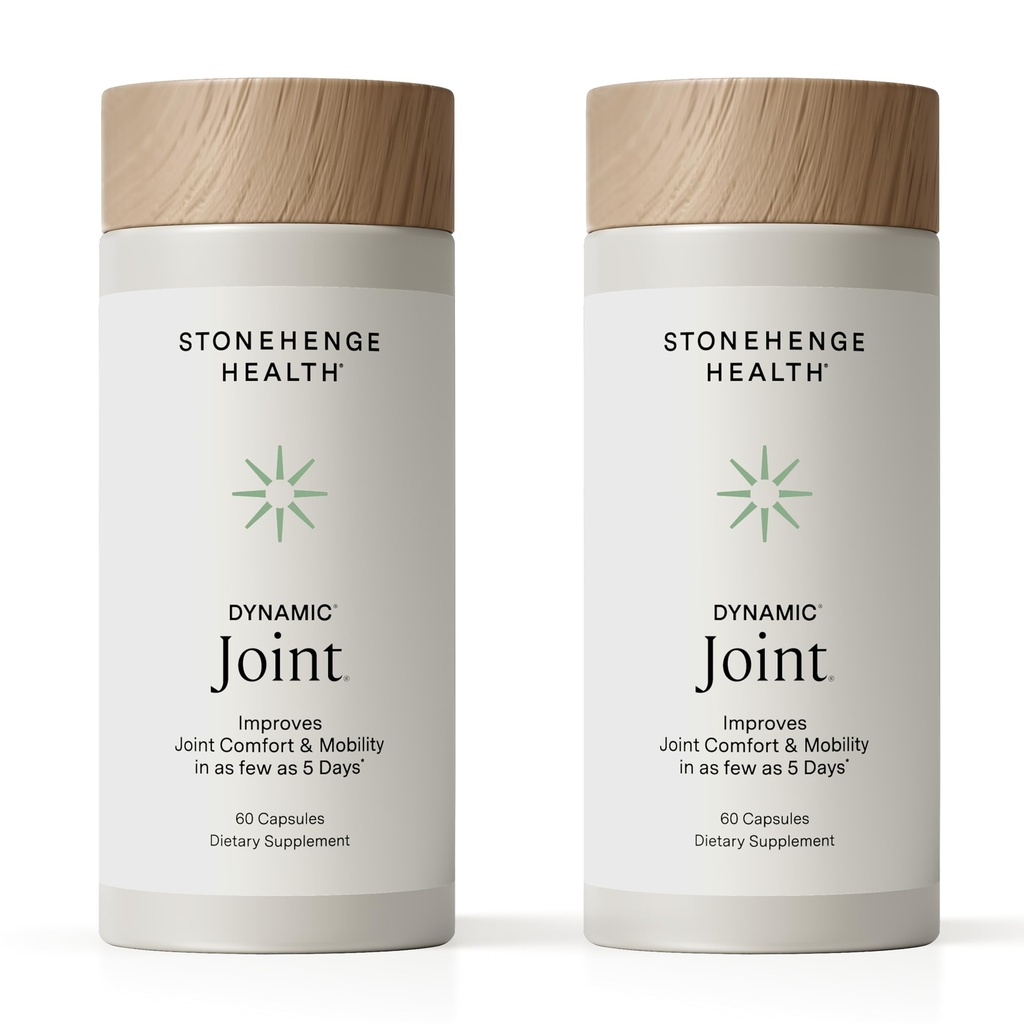 Stonehenge Health Dynamic Joint Health Supplement – Fast-Acting Support with AprèsFlex® Boswellia, MSM, Multi-Type Collagen, Turmeric, Bromelain, Vitamins C & D3 60 Count (Pack of 2)