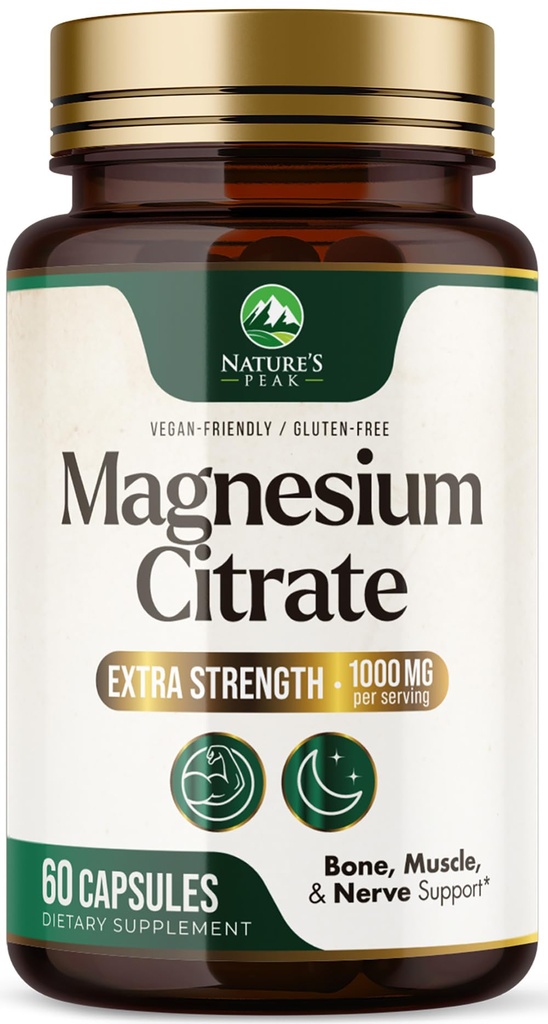Magnesium Citrate Capsules - Max Absorption Magnesium Powder - Muscle, Bone, Nerve & Heart Health Support - Premium Formula is Powerful & Gentle for Women & Men - Bottled in USA - 60 Capsules