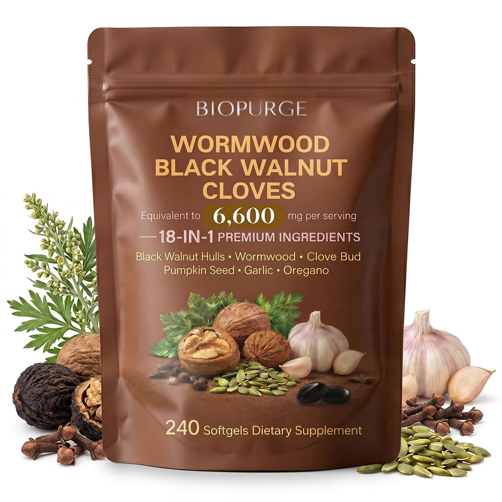 BIOPURGE Wormwood Black Walnut Clove Softgels, 18-in-1 Premium Herbal Complex Softgels, Garlic, Turmeric, Pumpkin Seed, Oregano, Berberine & More, Rapid Gut Cleanse & Digestive Health
