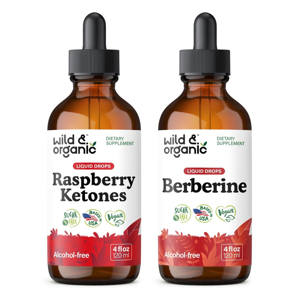 Wild & Organic Raspberry Ketones Tincture 4 fl oz & Berberine Tincture 4 fl oz