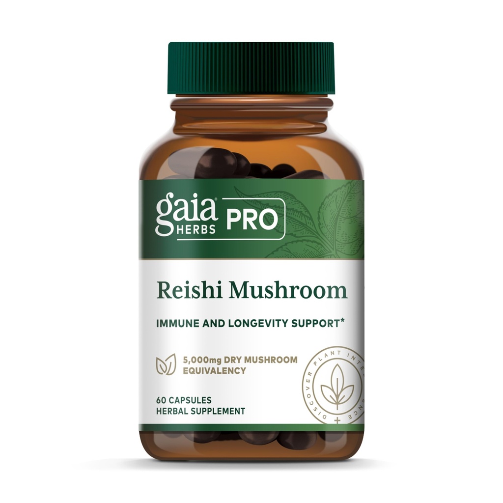 GAIA HERBS PRO Reishi Mushroom - Immune Support & Adaptogenic Benefits* - Certified Organic Mushroom Extract - Vegan - 60 Capsules (30 Servings)
