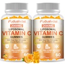 2 Pack 2000mg Liposomal Vitamin C Gummies for Adults & Kids Immune Support, Antioxidant & Collagen Booster Complex with Rose HIPS, 5000IU D3 ,Elderberry, Echinacea, Iron & Zinc, Orange Flavor, 120 Cts