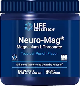 Life Extension Neuro-Mag Magnesium L-Threonate Powder Tropical Punch Flavor - 3.293 Ounce