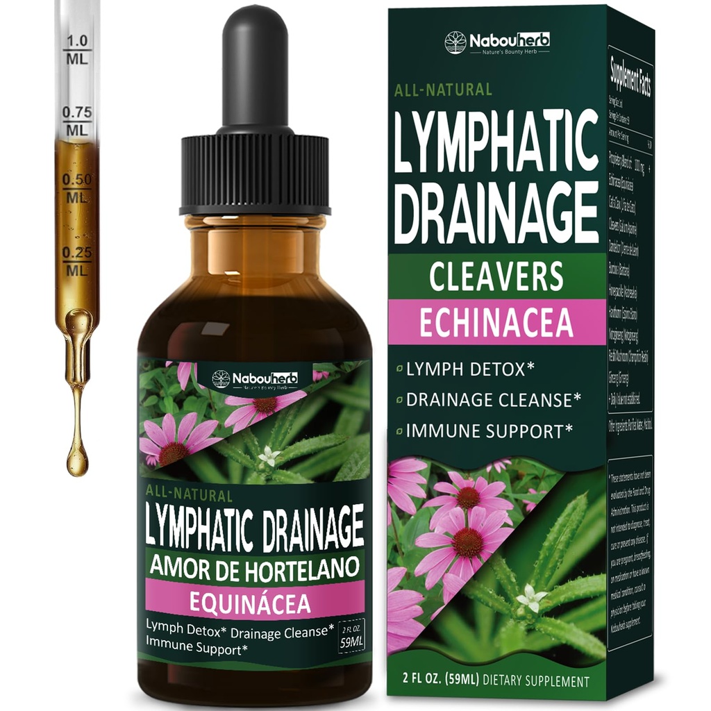 Cleavers Lymphatic Drainage Drops, Herbal Lymph Detox & Immune Support Blend with Echinacea & Cat’s Claw, Botanical Cleanse Formula, 2 oz