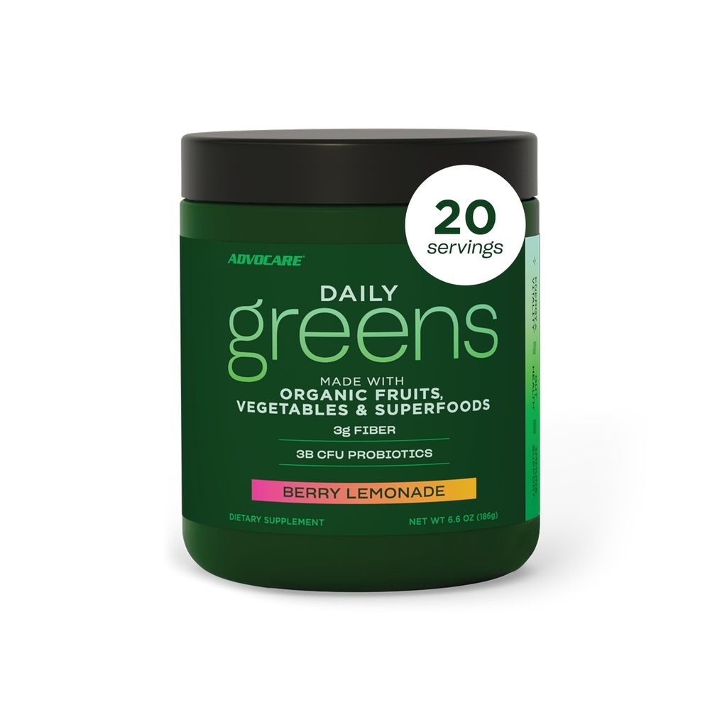 AdvoCare Daily Greens - Greens Powder for Digestion - All-in-one Formula Supports Gut Microbiome, Daily Energy & Immune Support - Antioxidant-Rich Ingredients - Berry Lemonade - 8 oz (20 Servings)