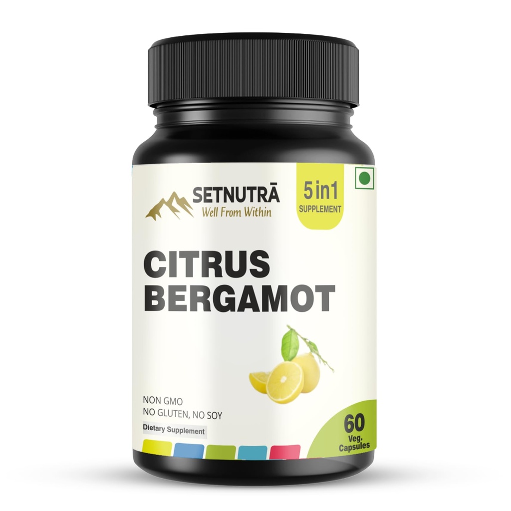 5 in 1 Citrus Bergamot Supplement with Black Chokeberry Olive Leaf Niacin & Black Pepper | Heart Health Support Antioxidant Boost | Non GMO Gluten Free Capsules (60 Count)