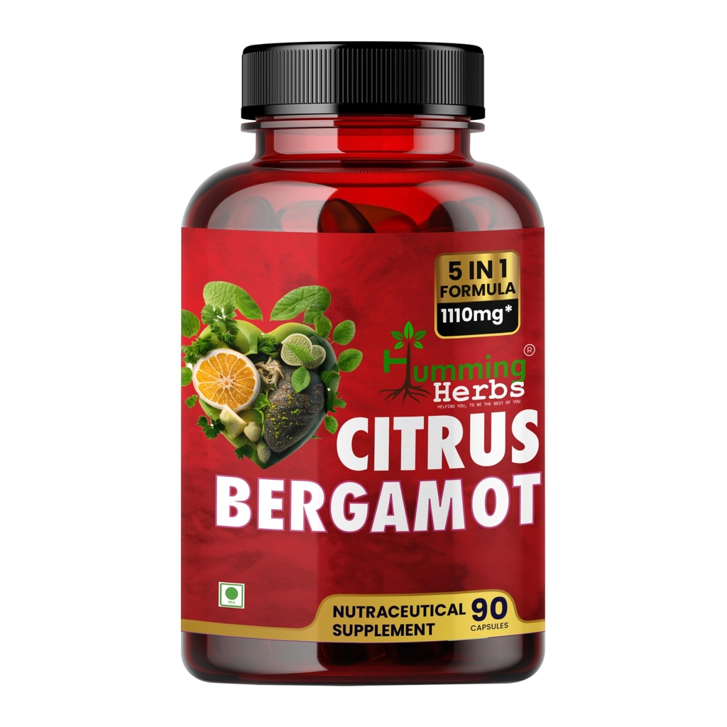 Humming Herbs Citrus Bergamot Complex with Black Chokeberry, Olive Leaf, Niacin & Black Pepper – 90 Vegan Capsules (45 Servings)