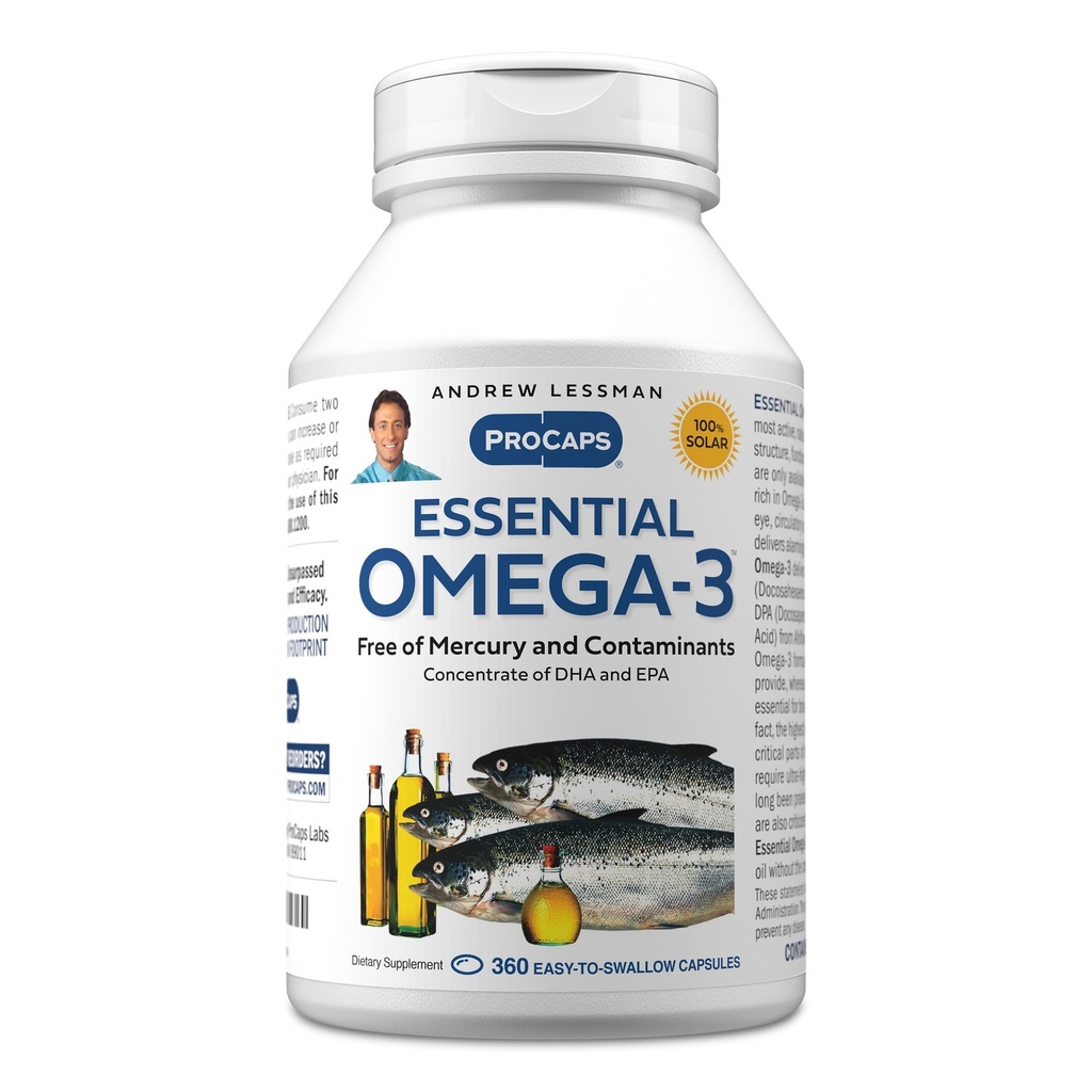 ANDREW LESSMAN Essential Omega-3 Unflavored - 360 Softgels - Ultra-Pure, High Potency Omega-3 Oils. High DHA, No Stomach Upset, No Contaminants, No Mercury. Small Easy to Swallow Softgels