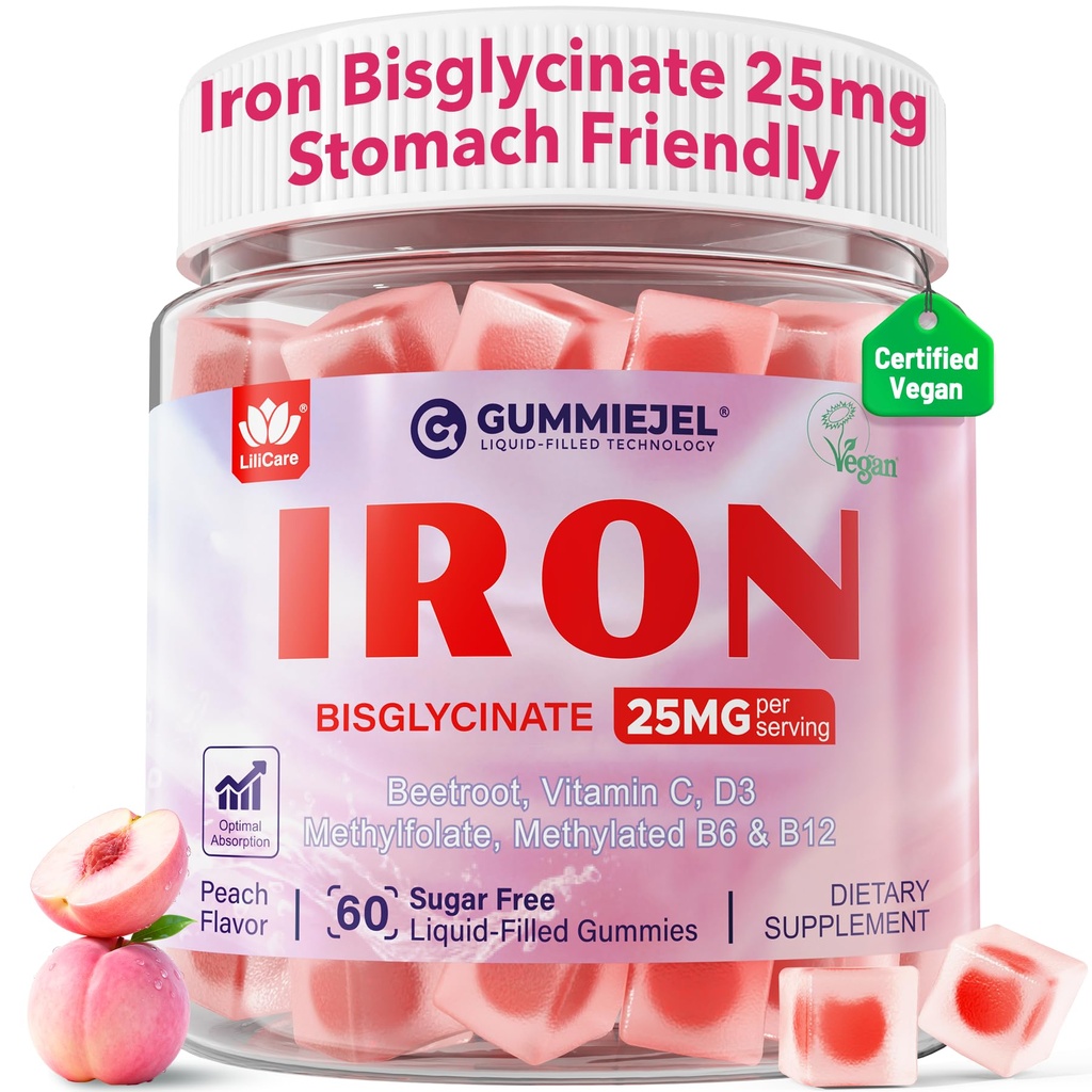 2 Pack - Iron Gummies for Women 25mg Plus Vitamin C, Beet Root, Methylated B6, B12, Methylfolate for Iron Deficiency, Anemia, Energy Boost, Sugar Free Iron Supplement, Non-Constipating, No After Taste
