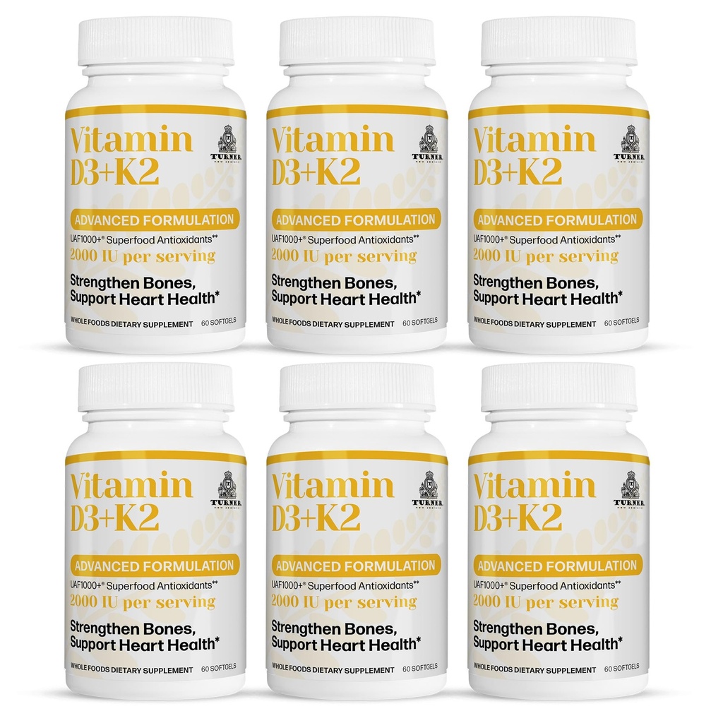 TURNER Vitamin D3 and K2 Caps, High Potency D3 2000IU and K2 (MK7) 80mcg, Unique VIT D3 from 100% New Zealand Sheep's Wool Lanolin. Cardiovascular Support & Bone Health, 360 Softgels 6 Month Supply