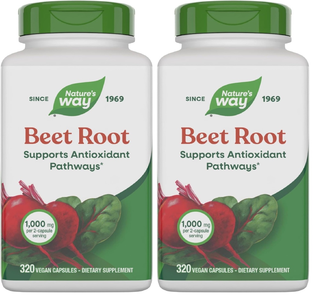 Nature's Way Beet Root Capsules, Supports Antioxidant Pathways*, 1000 mg Beet Root per 2-Capsule Serving, Helps Neutralize Free Radicals*, Vegan, 320 Capsules (Pack of 2)