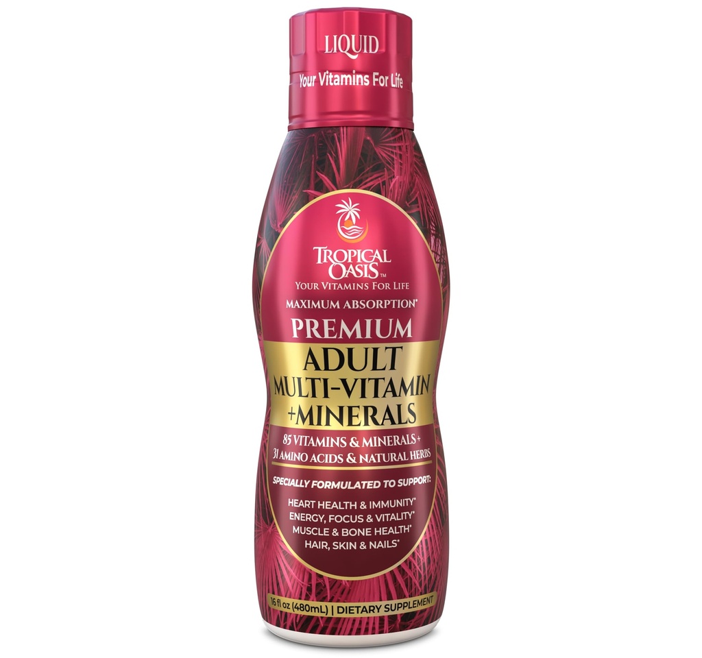 Tropical Oasis Adult Liquid Multivitamin -Liquid Multi-Vitamin and Mineral Supplement with 125 Total Nutrients Including; 85 Vitamins & Minerals, 23 Amino Acids, and 18 Herbs - 16 fl oz, 32 serv