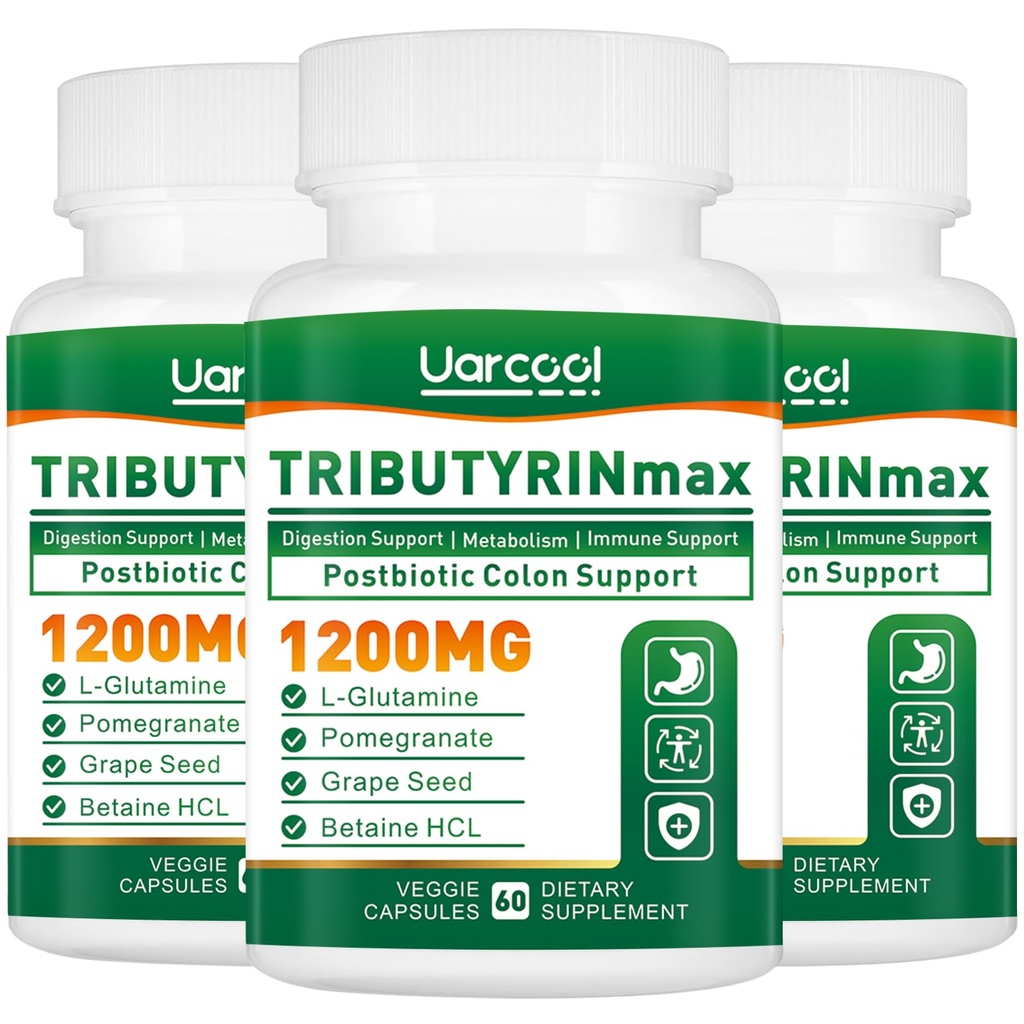 TRIBUTYRINmax Supplement 1200mg for Gut Health,Vegan,Butyrate Gut Health Supplement for Digestive, Leaky Gut, Colon, Microbiome - 60 Softgels (3 Bottles)
