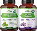 Zazzee Herbal Adaptogen Support Bundle | USDA Organic Saffron 20:1 Extract Plus 10:1 Rhodiola Rosea Extract Capsules | Non-GMO Vegan & ISO Lab Tested
