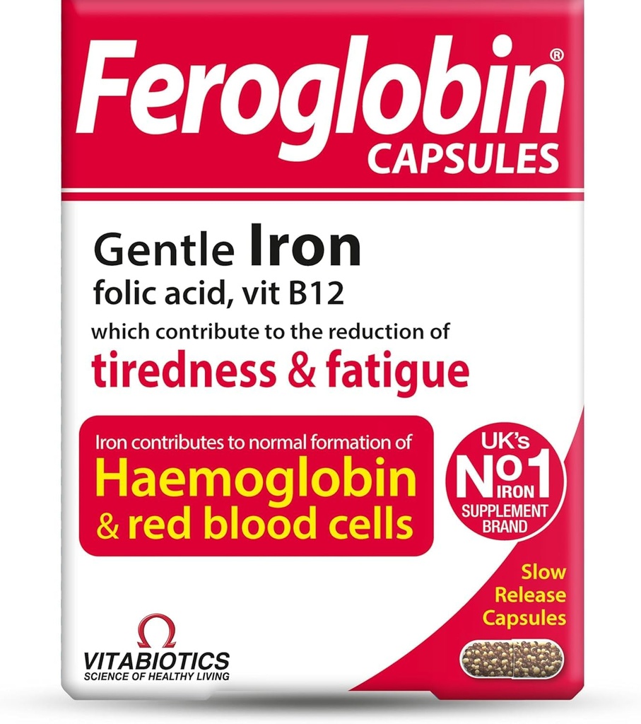 UK's Feroglobin Capsules | Gentle Iron - Reduce Tiredness & Fatigue (Pack of 2)