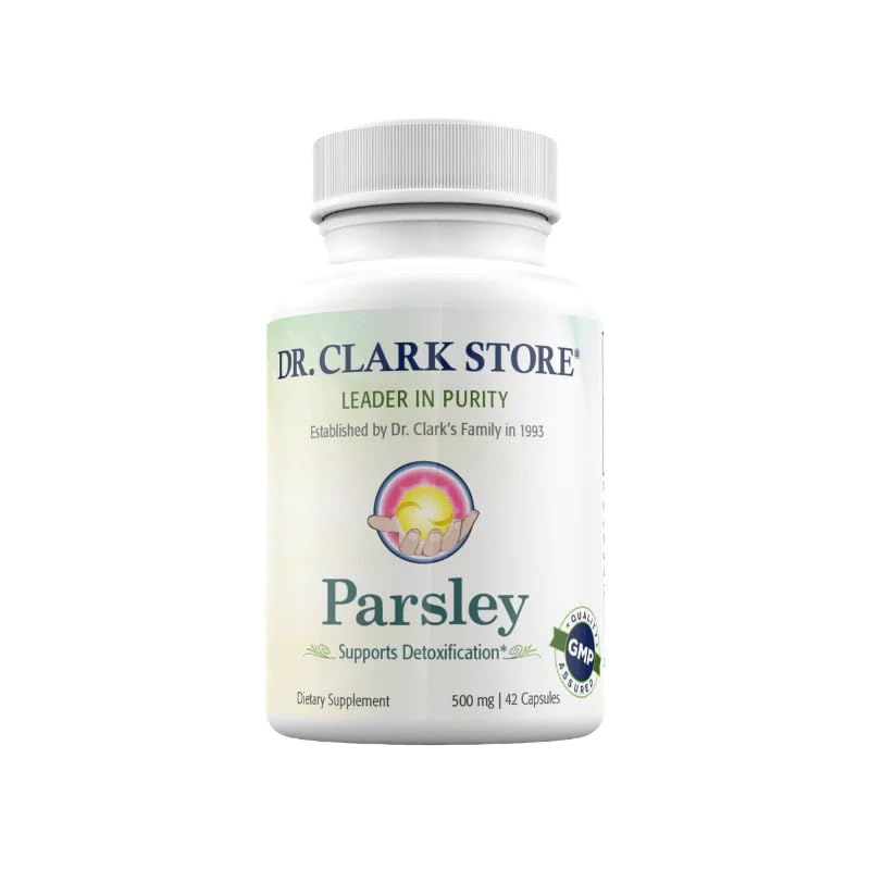 Dr Clark Store Parsley Supplement Capsules for Kidney Support and Detoxification, 500 mg, 42 Gelatin Capsules