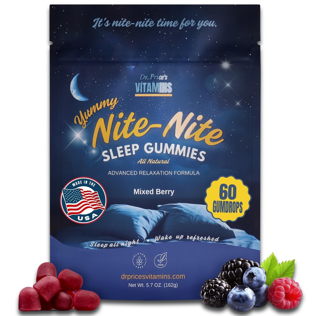 Dr. Price Sleep Gummies for Adults – 3mg Melatonin, L-Theanine, GABA & Herbal Blend – Mixed Berry Flavor, Gluten-Free Sleep Aid – 60 Count