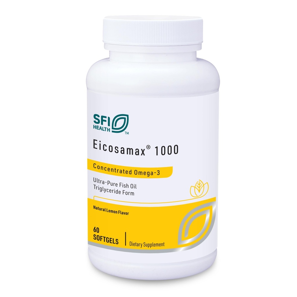 Klaire Labs SFI Health Eicosamax 1000 TG Fish Oil - 1000 mg EPA/DHA per Soft Gel, Ultra Pure Omega-3 Fish Oil Pills - Sustainably Sourced - Natural Lemon Flavor for No Fishy Burps (60 Softgels)