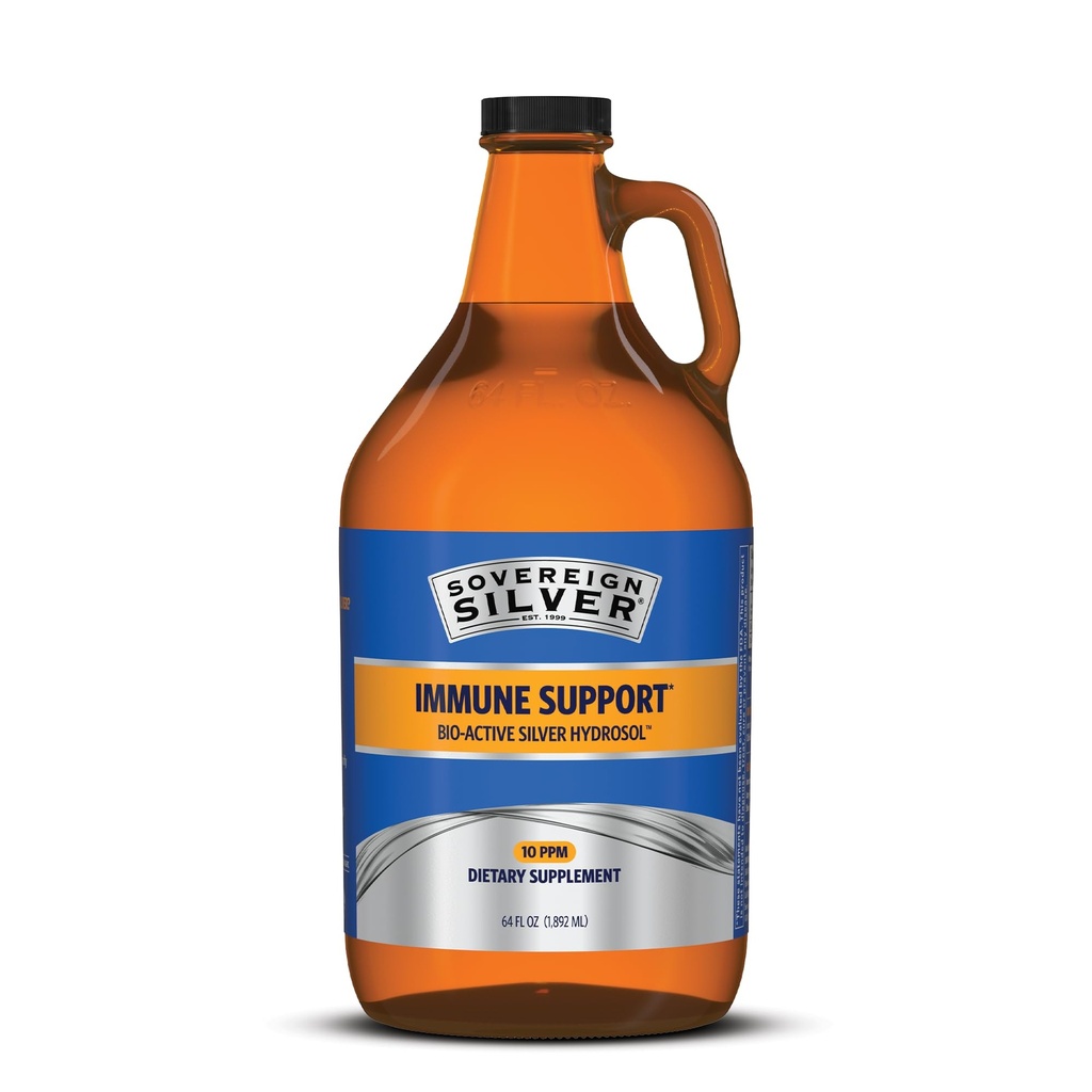 Sovereign Silver Immune Support, Colloidal Silver, 64 fl oz (1,892 mL) | Bio-Active Silver Hydrosol, 10 ppm, Liquid, Twist Top