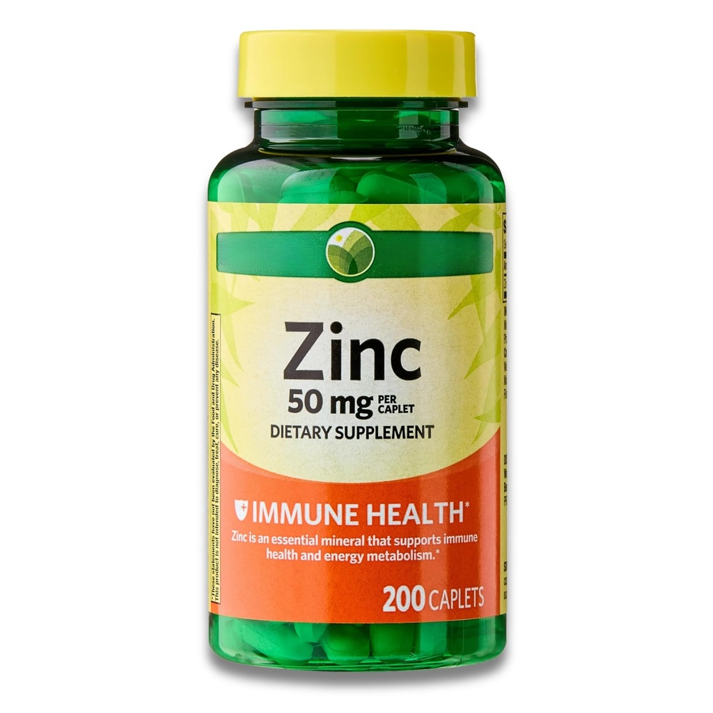 Spring Valley Zinc 50 mg | 200 Caplets | Dietary Supplement | Supports Immune Health & Energy Metabolism | Pack of 1