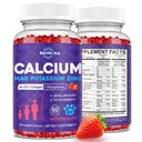Calcium Potassium Magnesium Gummies for Kids & Adults, with Hydrolyzed Collagen, Zinc, Phosphorus, Multivitamin for Sleep, Bone Strength, Density Support, Sugar Free, Strawberry Flavor 60 Gummies