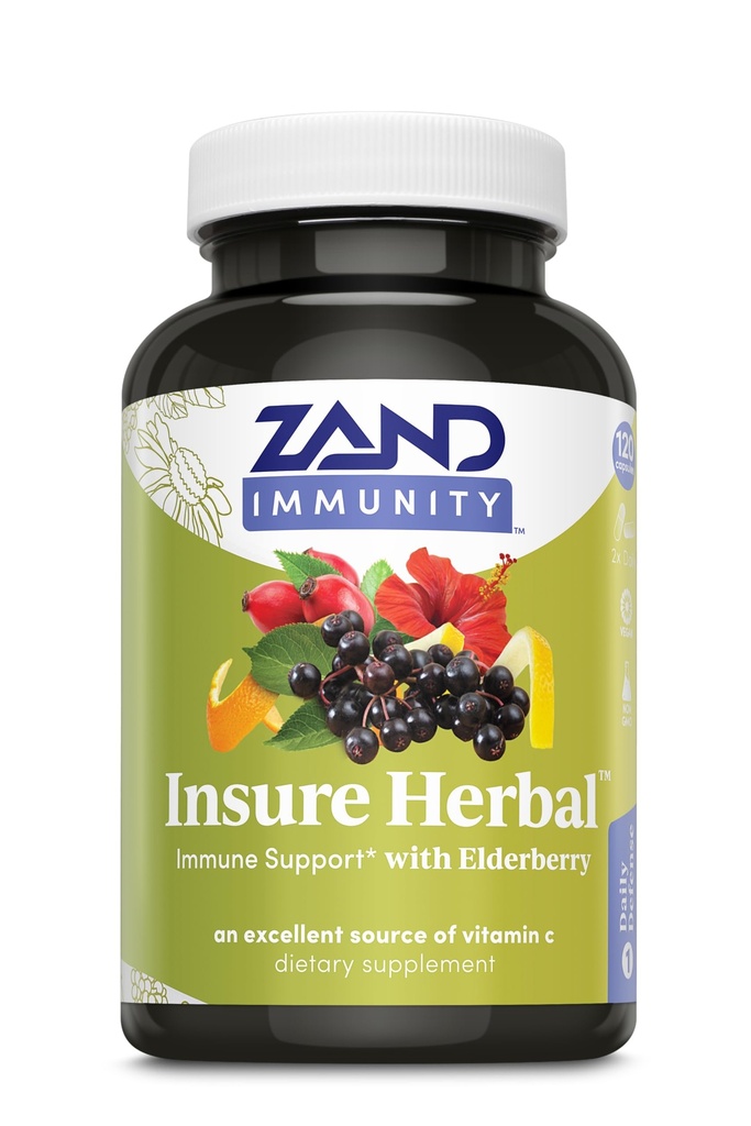 Zand Insure Herbal Immune Support | Vitamin C, Zinc, Echinacea, Elderberry & Herbal Blend w/ Elderberry, Ginger & More | Lab Verified | 120 Veg Caps
