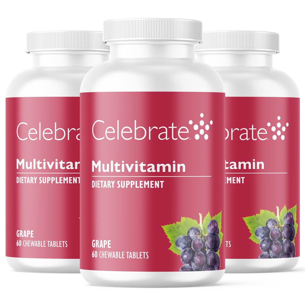 Celebrate Vitamins Bariatric Multivitamin Chewable, Iron Free - Post Gastric Bypass & Sleeve Gastrectomy Supplement for Men & Women - Essential Minerals & Vitamin A, B, D & E - Grape (180 Tablets)