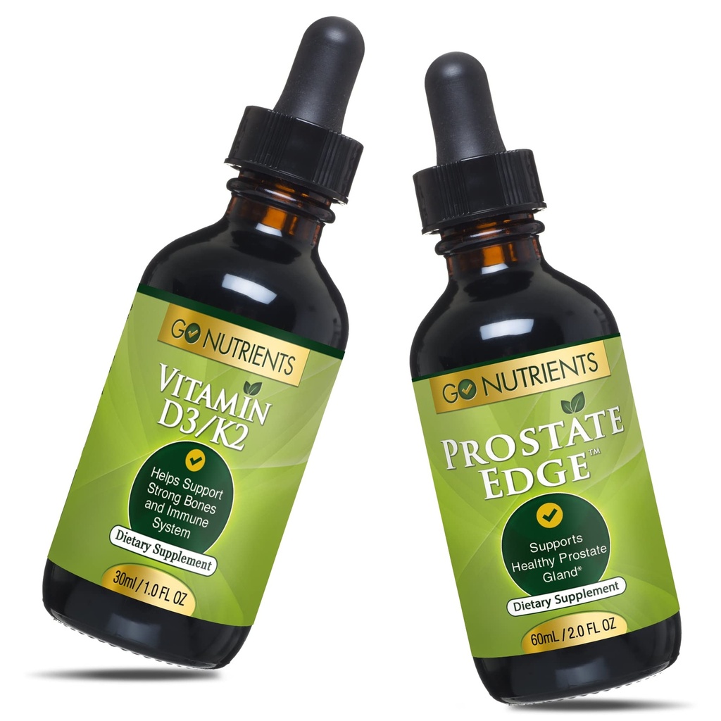 Go Nutrients Liquid Vitamin D3 with K2 (MK-7) Drops & Prostate Edge Prostate Supplement for Men with Pygeum and Saw Palmetto Extract Vitamin D3 and K2 Liquid Vitamin Drops That Help Emotional State