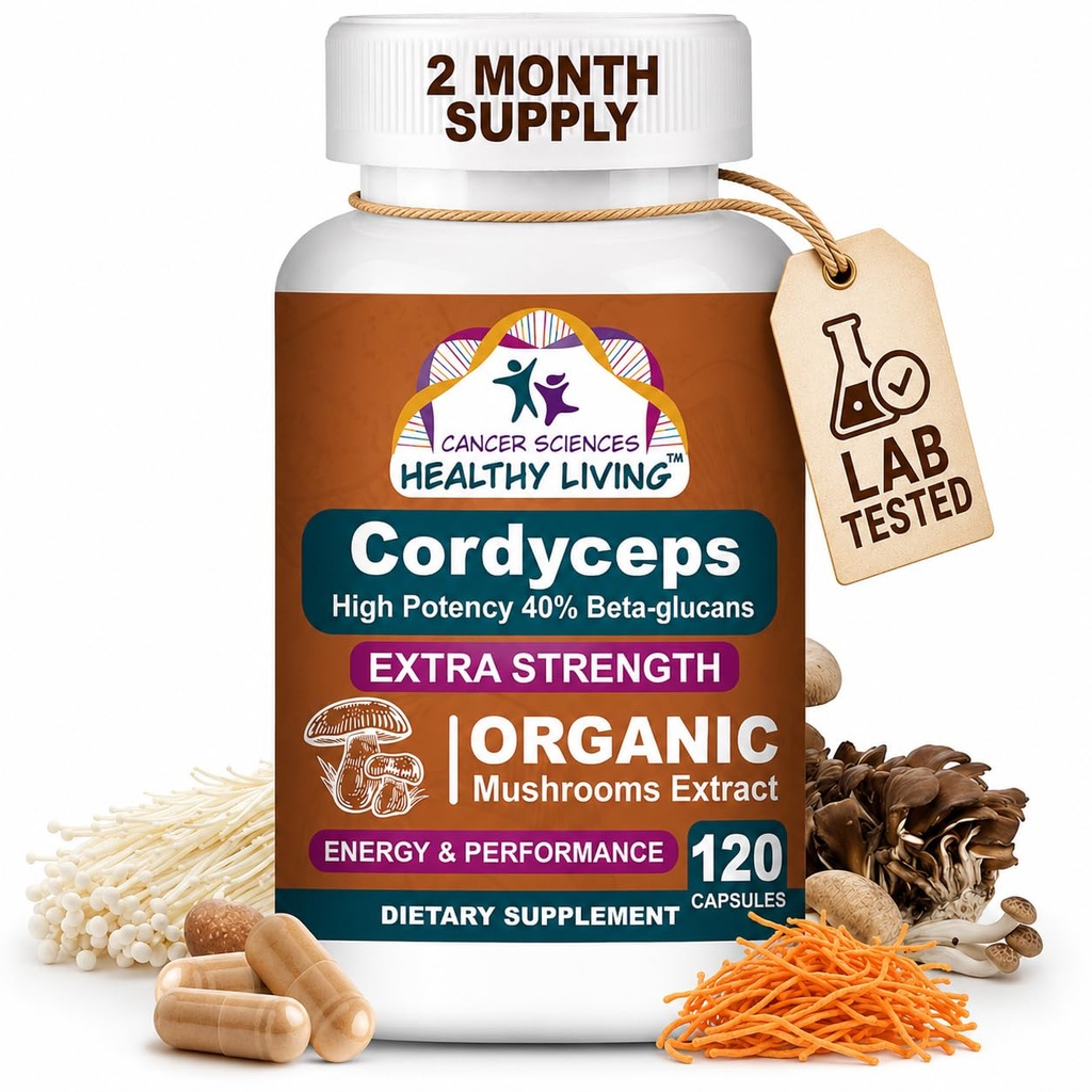 Cordyceps Mushroom Supplement Capsules - 1,500mg Organic Mushroom Complex for Wellness, High Potency 40% Beta-Glucans, Immune Support Supplement for Energy & Stamina Booster, 120 Count