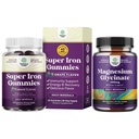 Bundle of Delicious Iron Gummies for Women and Men - Iron Supplement for Women and Men with Vitamin C for Higher Absorption and Pure Magnesium Glycinate 400mg Per Serving for Mood Sleep and Relaxation