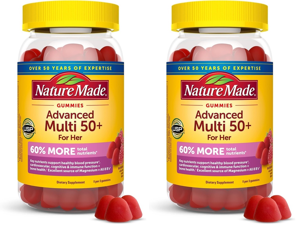 Nature Made Advanced Multivitamin Gummies 50 + for Her, Womens Multivitamins Gummies with Magnesium Citrate, Vitamin D3, Zinc, Calcium and All 8 B Vitamins, 28 Day Supply, 84 Count (Pack of 2)