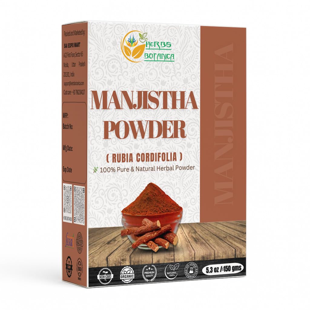 Herbs Botanica Manjistha Root Powder 100% Pure & Natural Rubia Cordifolia for Herbal Use Finely Ground Madder Root Powder for Skin Care, Wellness & DIY Beauty 5.3 oz Resealable Pack