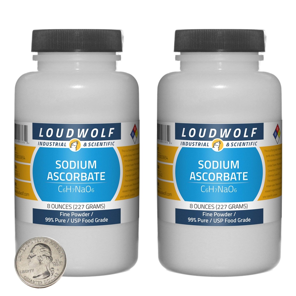 Sodium Ascorbate / 1 Pound in 2 Bottles / 99% Pure USP Food Grade/Fine Powder