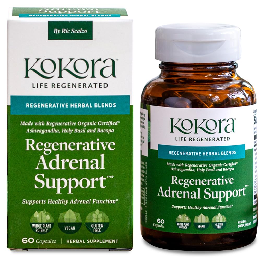 kokora Regenerative Adrenal Support - Maintain Healthy Adrenal Function, Balanced Energy & Stress Levels* -Adaptogen Blend w/Rhodiola and Schisandra - Vegan & Non-GMO - 60 Capsules - 30 Servings