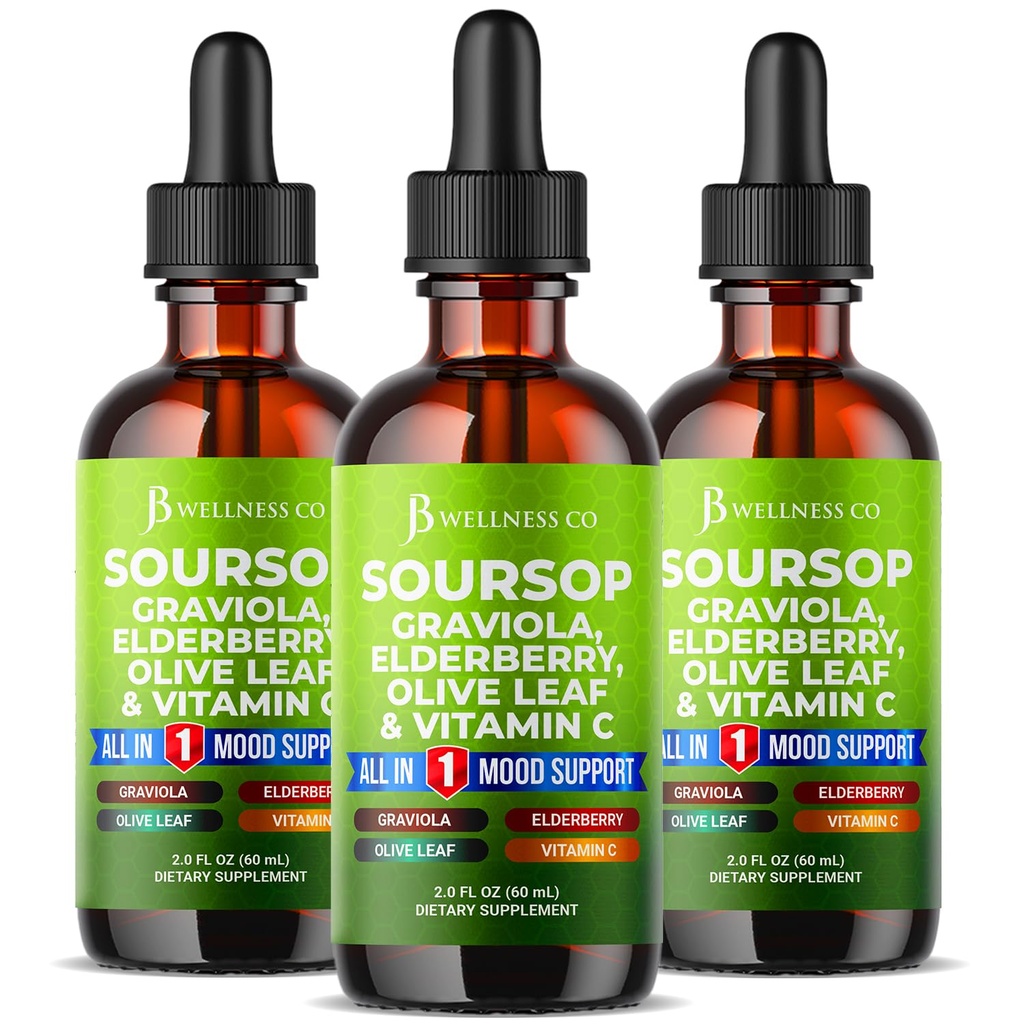 JB Wellness Co Soursop Drops - Soursop Bitters Liquid with Fruit and Leaves, Elderberry, Vitamin C and Olive Leaf - Multimineral & Vitamins Superfood - 6 oz