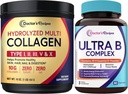 Doctor’s Recipes Multi Collagen Peptides Powder + Ultra Vitamin B Complex Bundle, Grass-Fed Hydrolyzed Protein Types I II III V X, Unflavored Easy-to-Dissolve Collagen, All 8 Essential B Vitamins with