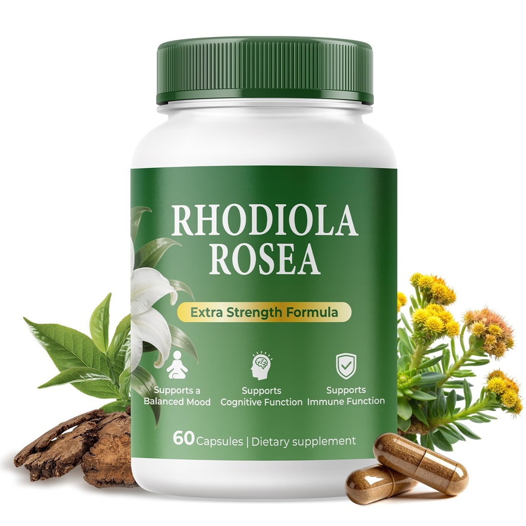 Rhodiola Rosea Extract 500mg – Adaptogen for Stress Support, Energy & Focus – Standardized Rhodiola Root Extract – Vegan, Non-GMO, 60 Capsules