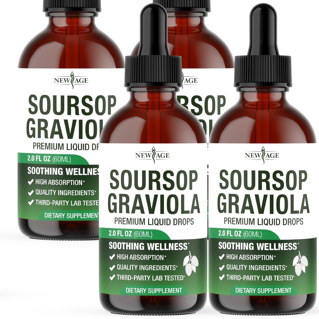 NEW AGE Soursop Drops - Soursop Bitters Liquid with Soursop Fruit and Leaves, Elderberry, Vitamin C and Olive Leaf - Multimineral & Vitamins Superfood - 8 oz