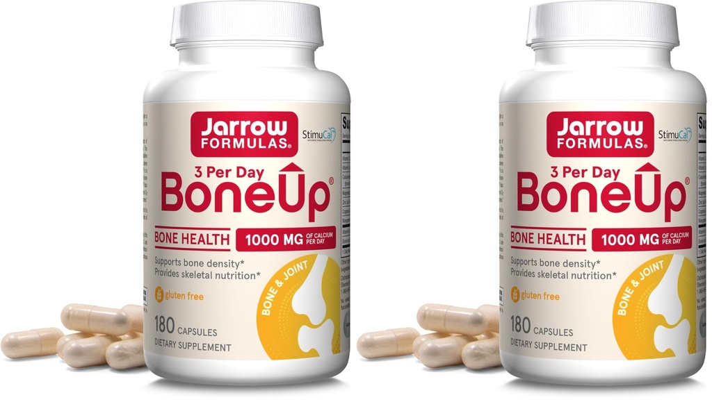 Jarrow Formulas BoneUp Three Per Day for Bone Density and Skeletal Nutrition, Includes Vitamin D3, K2 (as MK-7) and Calcium, 180 Capsules, 60 Day Supply, (Pack of 2)