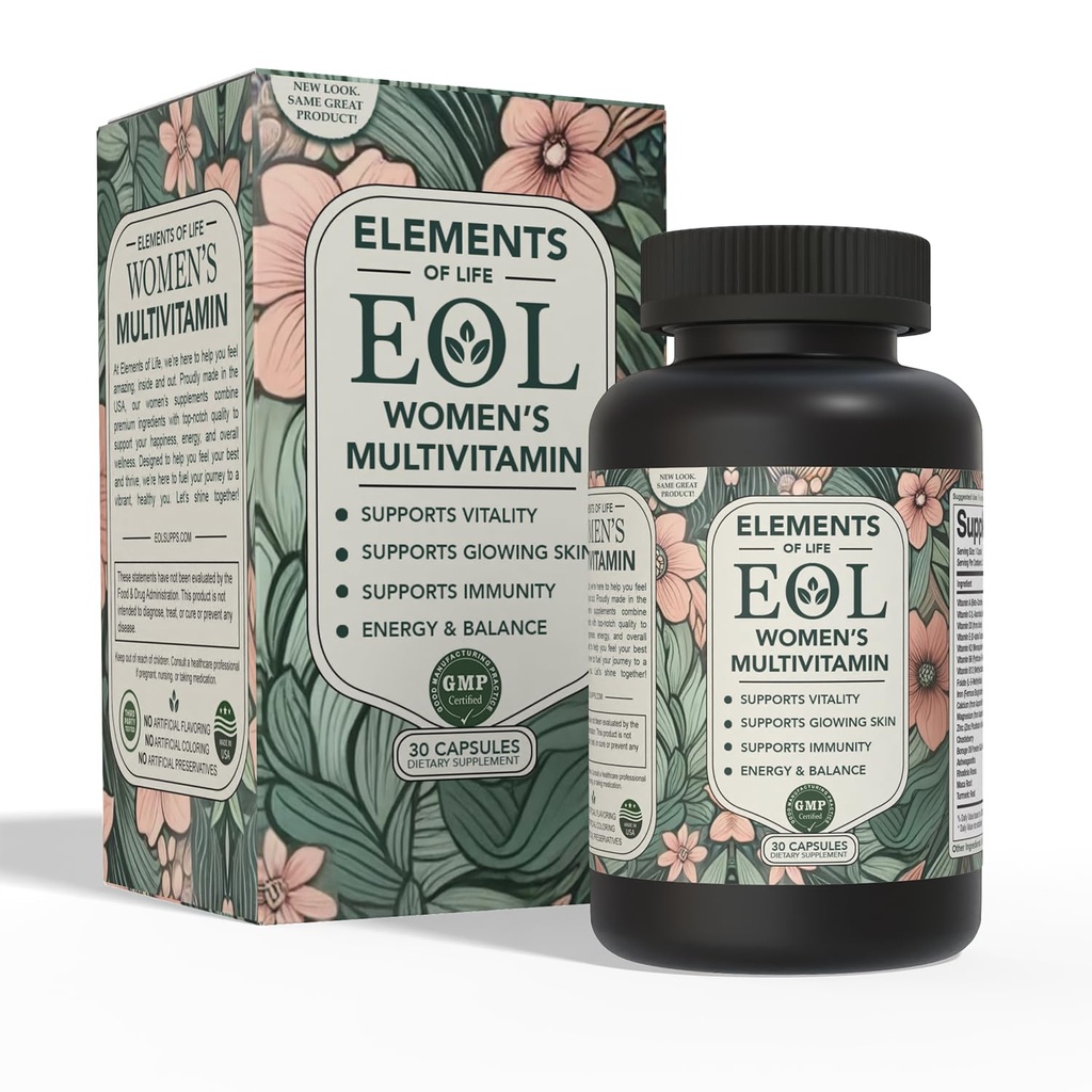 Elements of Life Multivitamin for Women – Daily Women’s Vitamins with MethyFolate, Organic Ingredients & Natural Supplements for Energy, Vitality & Health – Multivitamin for Women Hair & Skin Support