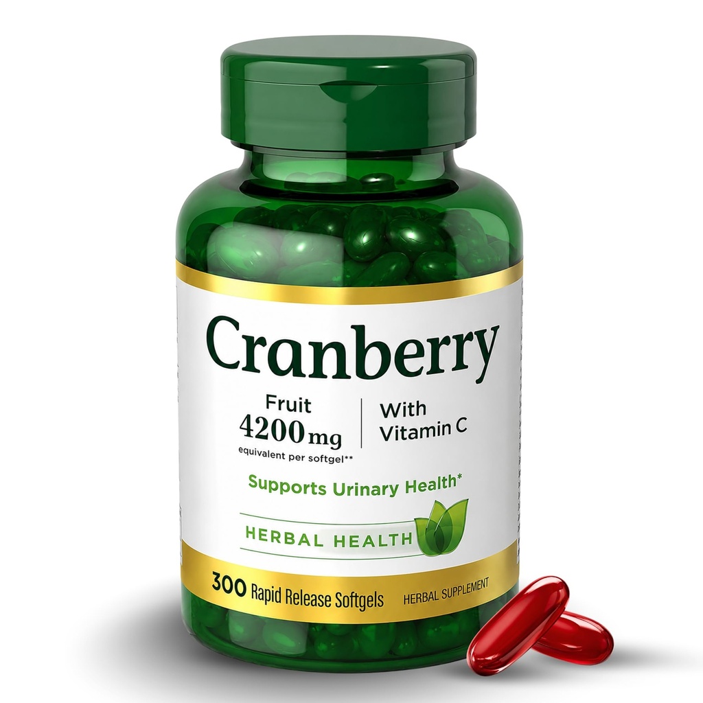 Cranberry Supplement for Women 4200mg with Vitamin C and Vitamin E – Urinary Tract Health Support – 300 Softgels, 50-Day Supply – Non-GMO, Gluten Free, No Artificial Additives