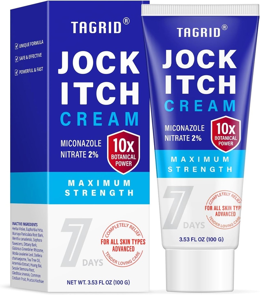 TAGRID Antifungal Jock Itch Cream: Jock Itch Relief for Men and Women - Extra Strength Antifungal Cream for Skin - Anti Fungal Itchy Skin Relief - Relieves Itching Burning Cracking Scaling - 3.53 OZ
