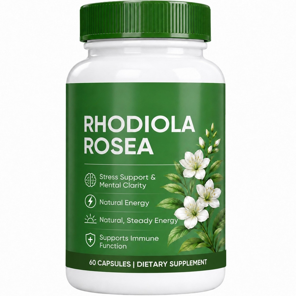 Rhodiola Rosea Capsules, Natural Adaptogenic Herb, 500mg Organic Rhodiola Rosea Extract Supplement for Stress Support, Balance Energy, Immune Function, Non-GMO, 60 Vegan Capsules