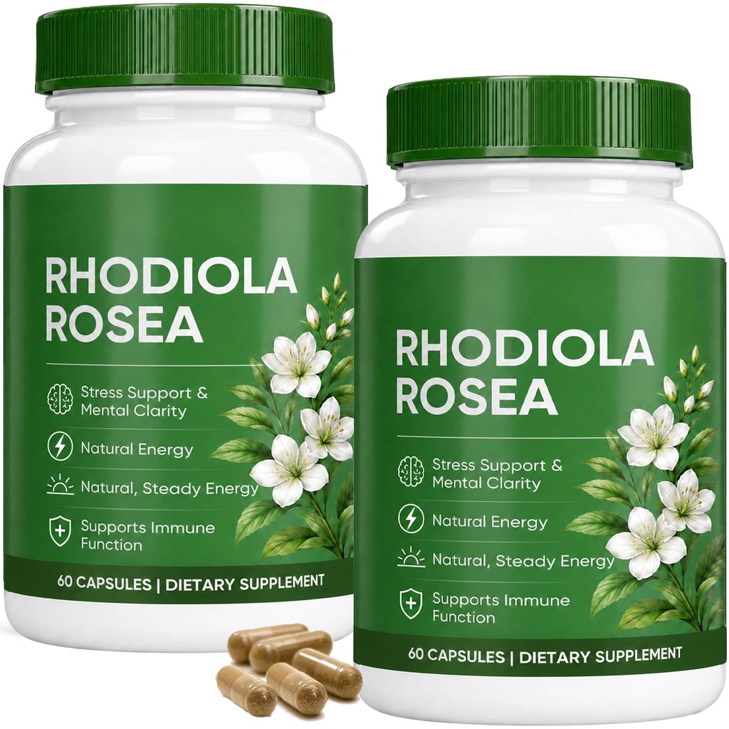 Rhodiola Rosea Capsules, Natural Adaptogenic Herb, 500mg Organic Rhodiola Rosea Extract Supplement for Balance Energy, Immune Function, Non-GMO, 60 Vegan Capsules (2)