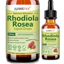 Rhodiola Rosea Supplement Liquid Drops, Organic Golden Root Adaptogen Herb Rhodiola Extract Blend w. Ashwagandha for Stress Mood Energy Focus & Cortisol Detox, Vegan Tincture for Men & Women