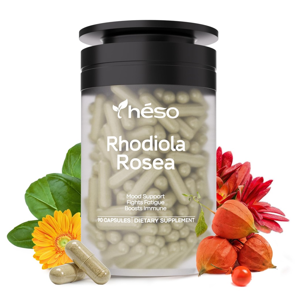 Rhodiola Rosea Extract Capsules – Adaptogen Formula with Ashwagandha, L-Theanine & Black Pepper, Stress Support, Mental Focus & Daily Energy, 90 Count