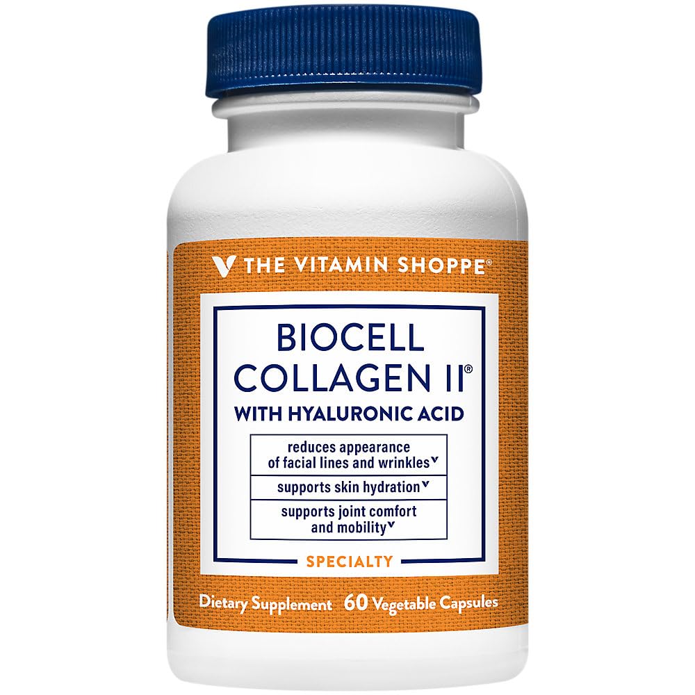 The Vitamin Shoppe Collagen Type II 1000MG - Joint Health, Cartilage Support & Flexibility, with Hyaluronic Acid (60 Vegetable Capsules)
