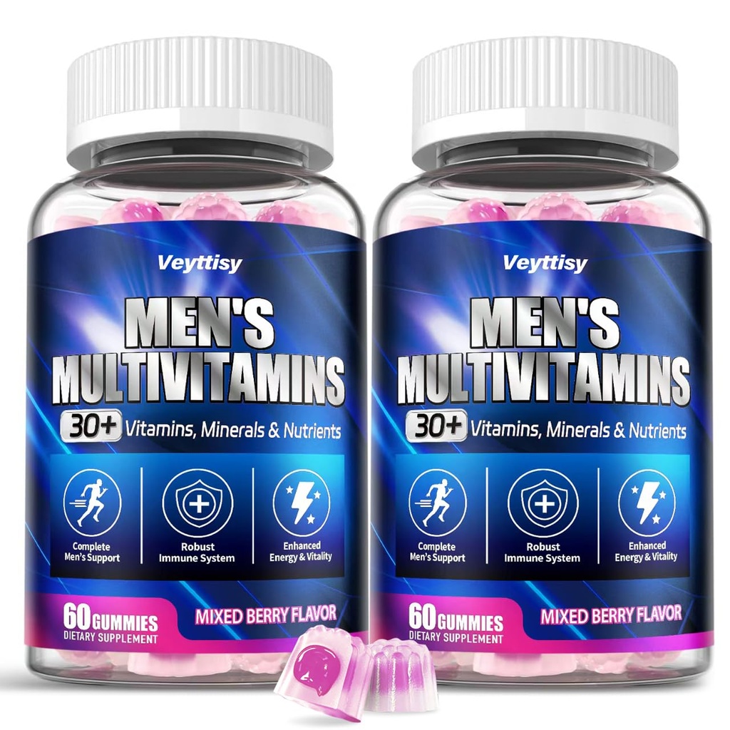 Methylated Multivitamin Gummies for Men - Mens Multivitanins Gummy with Vitamins A C D K E, Methylated Folate, B Complex, Probiotics, Omega-3, CoQ10, Herbal Blend - Support Energy & Immune Health