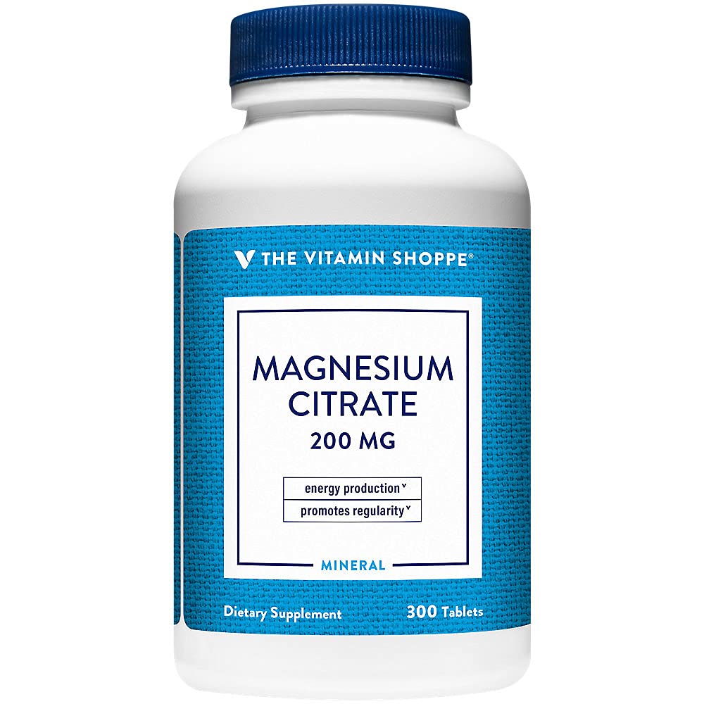 The Vitamin Shoppe Magnesium Citrate 200 mg Tablets, Highly Absorbable Magnesium Mineral for Energy Production, Digestive Regularity & Muscle Support for Men & Women, Gluten Free, 300 Tablets