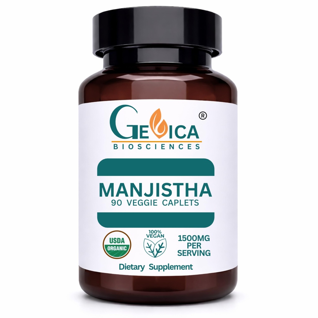 Manjistha (Rubia Cordifolia) – USDA Organic,1500 mg per Serving – No Extract, 100% Whole Herb, NPOP & BioAgriCert Certified – 90 Vegan Caplets